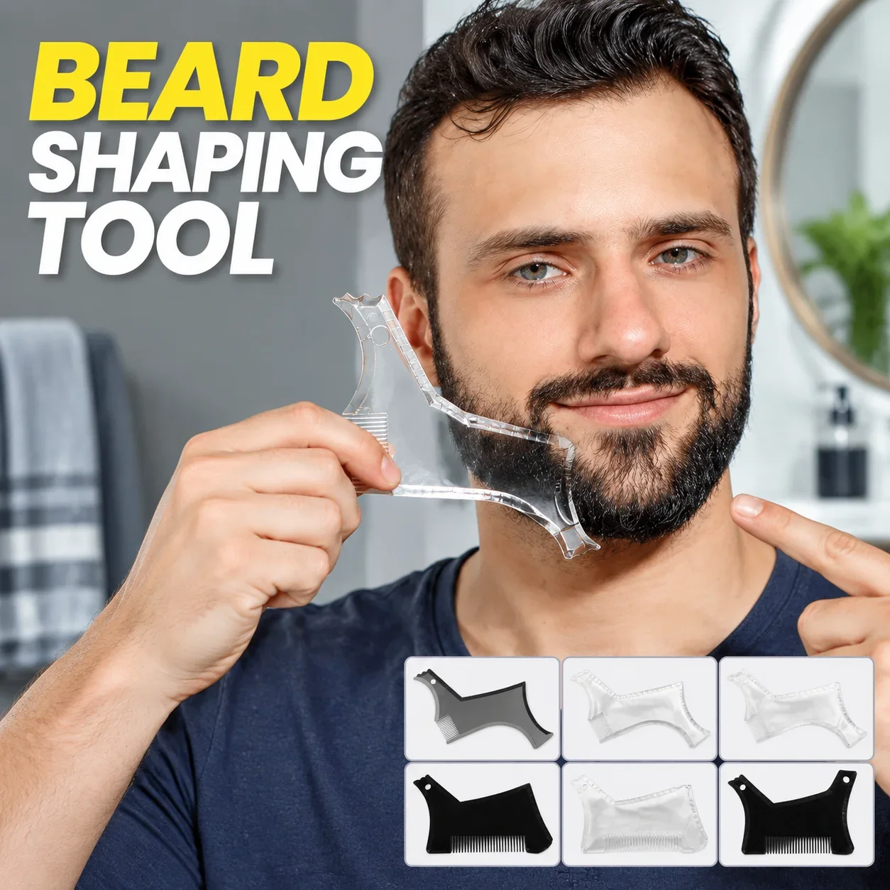 Men'S Grooming Accessories Kit - ชุดอุปกรณ์จัดแต่งทรงหนวดเครา พร้อมแม่แบบและหวี สำหรับผู้ชาย ช่วยสร้างเส้นสมมาตร จัดแต่งหนวดเคราและเคราให้สวยงาม สีดำ