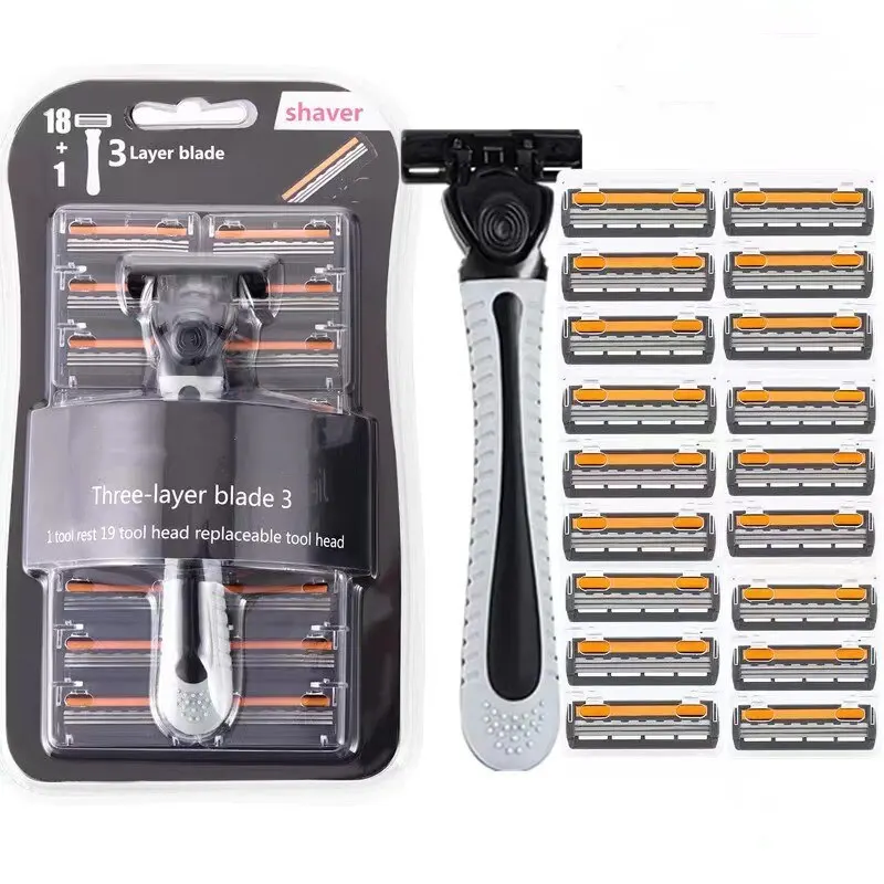 Straight Razor Safety - เครื่องโกนหนวดออกแบบใหม่ผู้ชายมีดโกนโกนหนวดสามชั้นเครื่องโกนหนวดมีดโกนนําเข้าใบมีดหลายหัวเครื่องมือเปลี่ยน