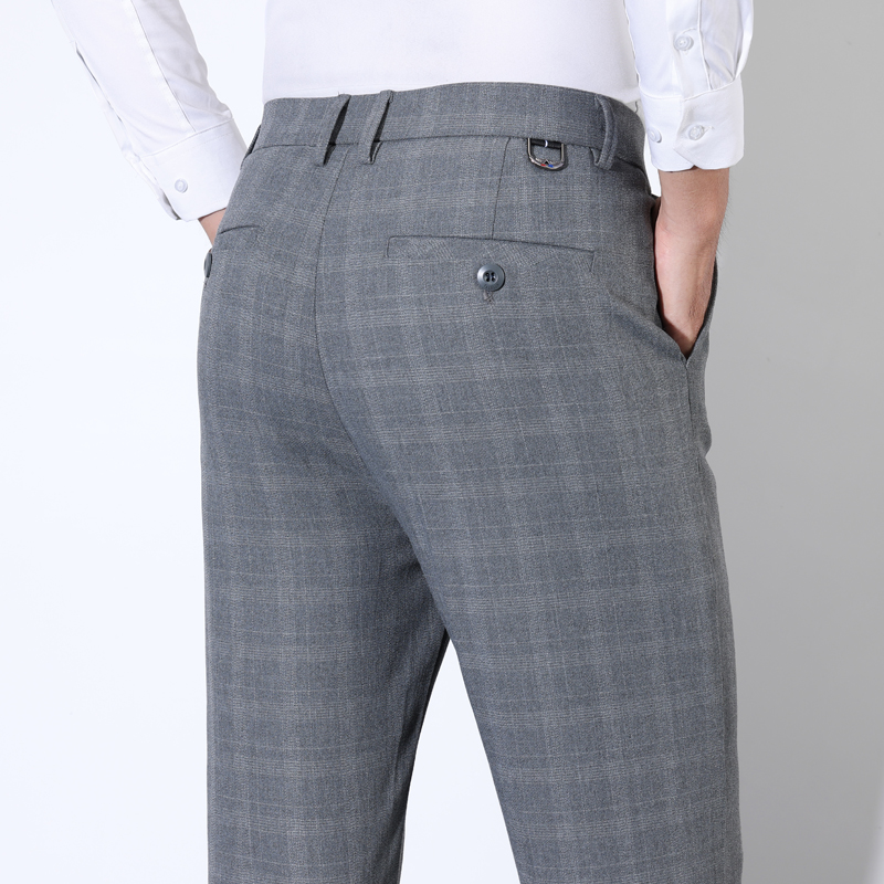 Men Grooming Outfit - ผ้าฝ้ายลายสก๊อตลายคลาสสิกกางเกงผู้ชายฤดูใบไม้ร่วงยืดสบายๆกางเกงเจ้าบ่าวงานแต่งงานชุดแฟชั่นกางเกงชาย