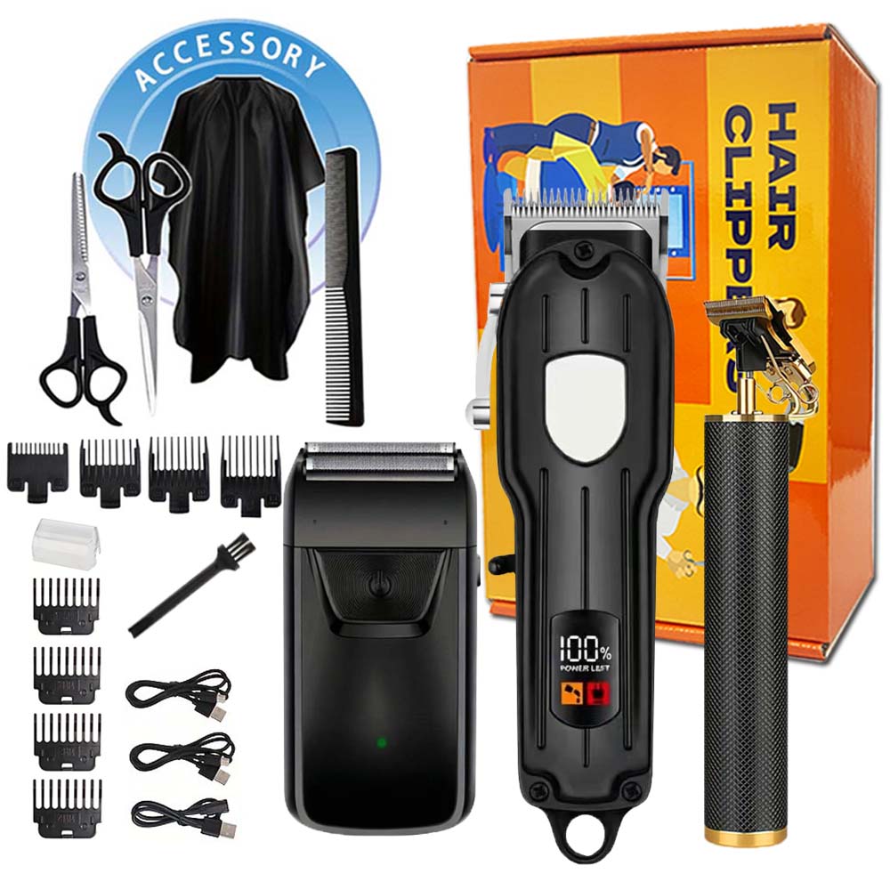 Men'S Grooming Haircut - ชุดเครื่องตัดผมมืออาชีพพร้อมจอแสดงผล LCD, เครื่องตัดขนไฟฟ้าแบบชาร์จได้สำหรับผู้ชาย, ประกอบด้วย T-Outliner, เครื่องโกนหนวดแบบฟอยล์,
