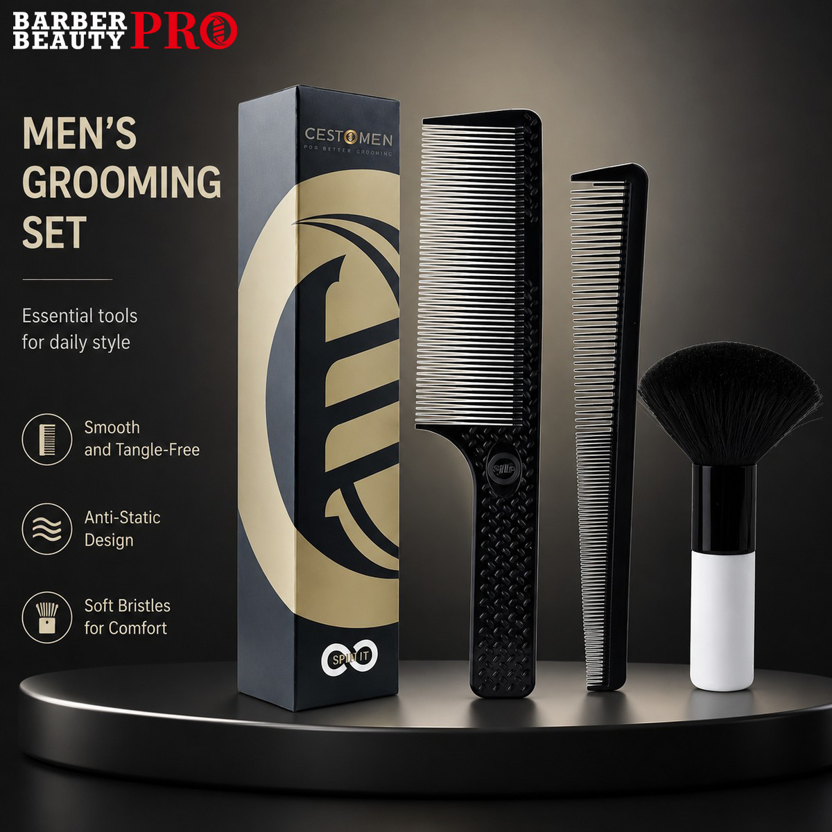 Men'S Grooming Hairstyles - ชุดหวีตัดผมมืออาชีพ 3 ชิ้น – ดีไซน์แบบสองฟัน สำหรับการดูแลเส้นผมของผู้ชายและหวีจัดแต่งทรงผมในร้านเสริมสวย