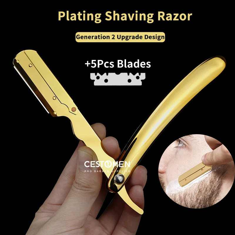Straight Razor Safety - Professional ชุบตัดผมมีดโกนมีดโกนหนวดพับสแตนเลส Beard ตัดมีดโกนสําหรับชาย Salon ช่างทําผมเครื่องมือ